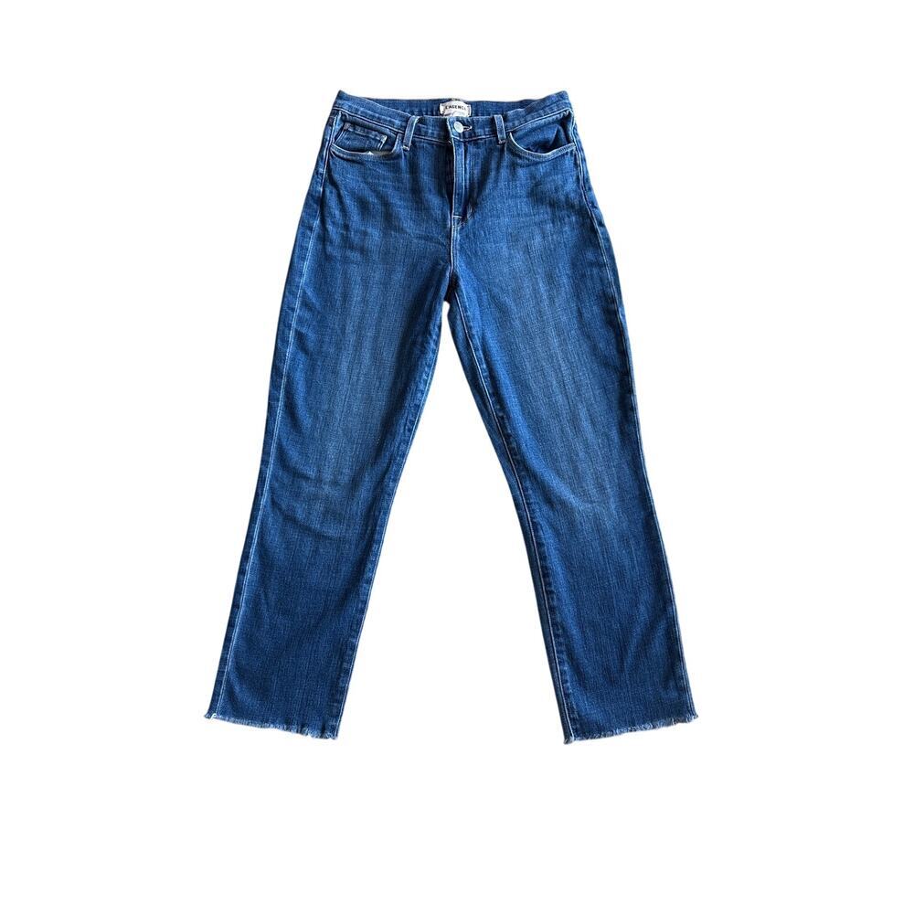 L'Agence Ruth Dark Wash High Rise Straight Raw Hem Jeans Size 28